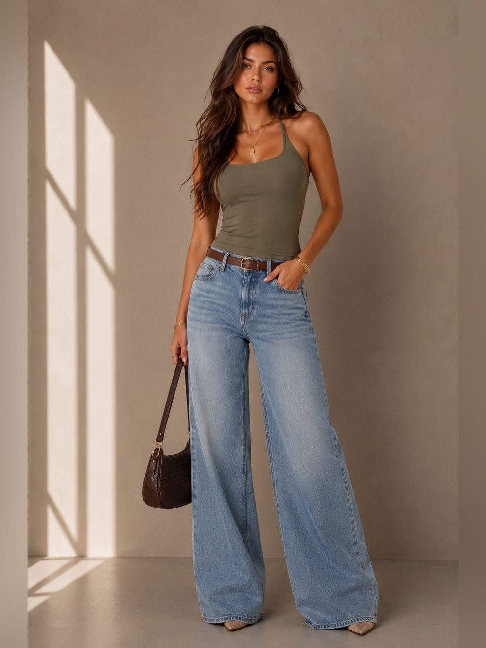 Halter Tied Bra Padded Tank - Fade Olive